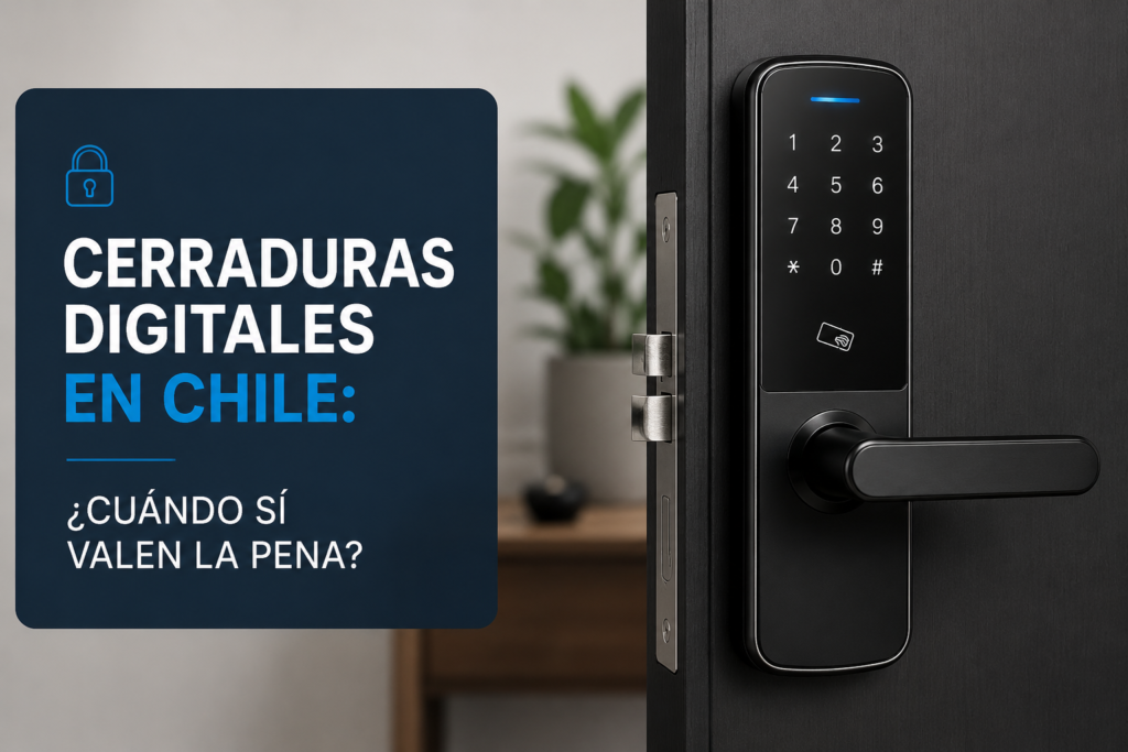 Cerradura digital instalada en puerta principal residencial tecnoymas.cl