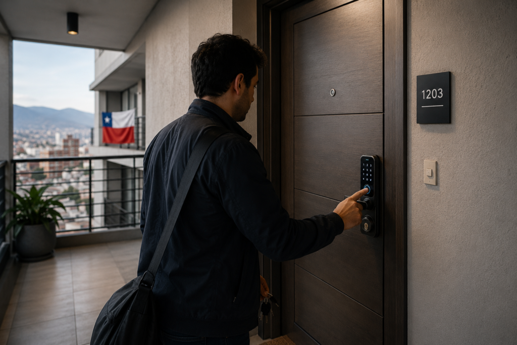 Cerradura digital instalada en puerta de departamento tecnoymas.cl